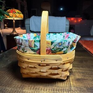 Longaberger Small Oval Basket Handle Floral Liner Protector CottageCore Ohio VTG